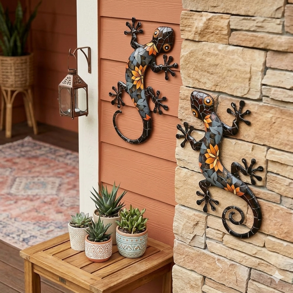 Lifestyle shot of the gecko decor in a modern home setting