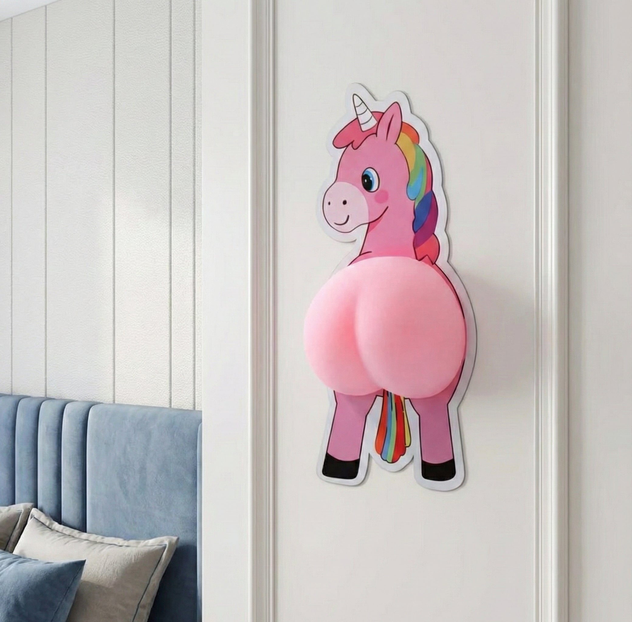 Close-up of the squeezable bubble on the unicorn sticker