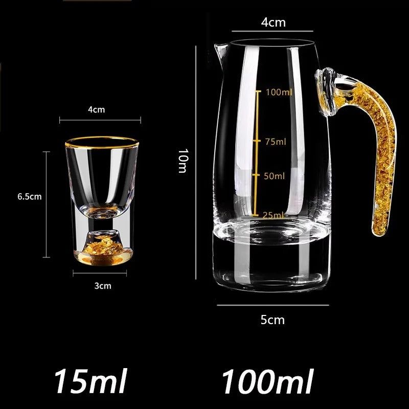 A detailed view of the golden accents on the handcrafted drink glasses
