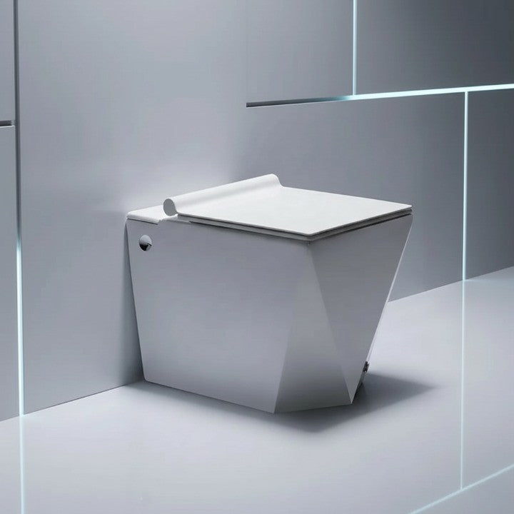 Angled front view of the minimalist intelligent toilet