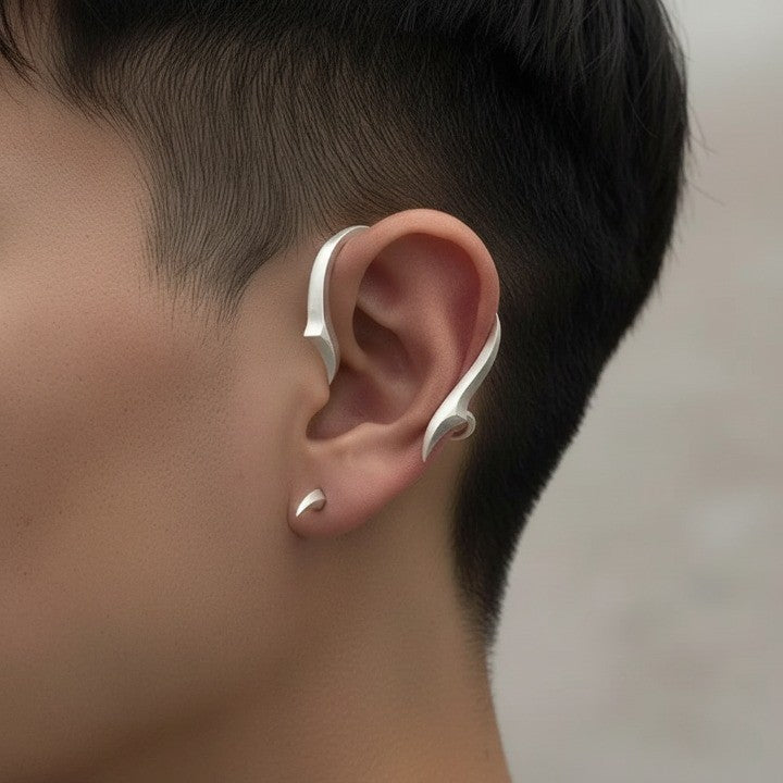 Styling the Japanese-inspired ear cuff with a casual, cool outfit for daily wear.