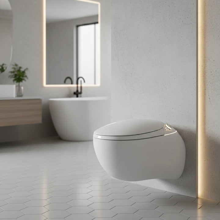 Smart heated seat and controls on the modern floating toilet