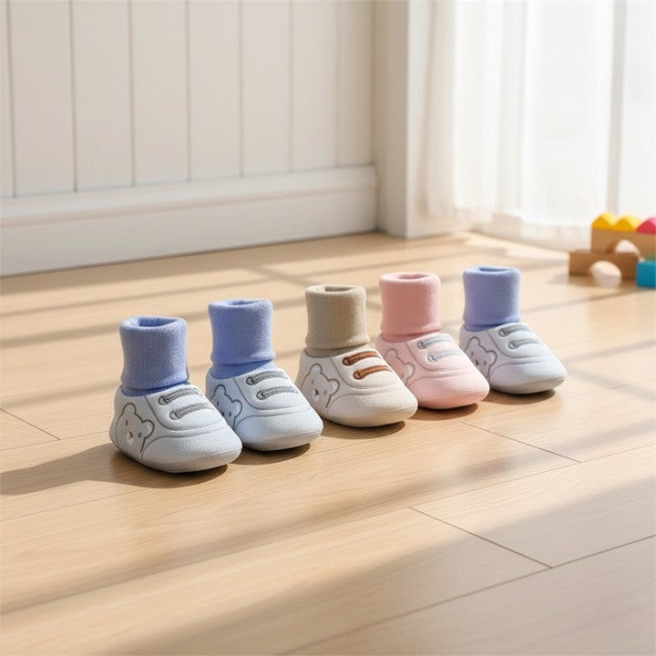 Cozy Soft Sole Long Warm Baby Shoes with embroidered details