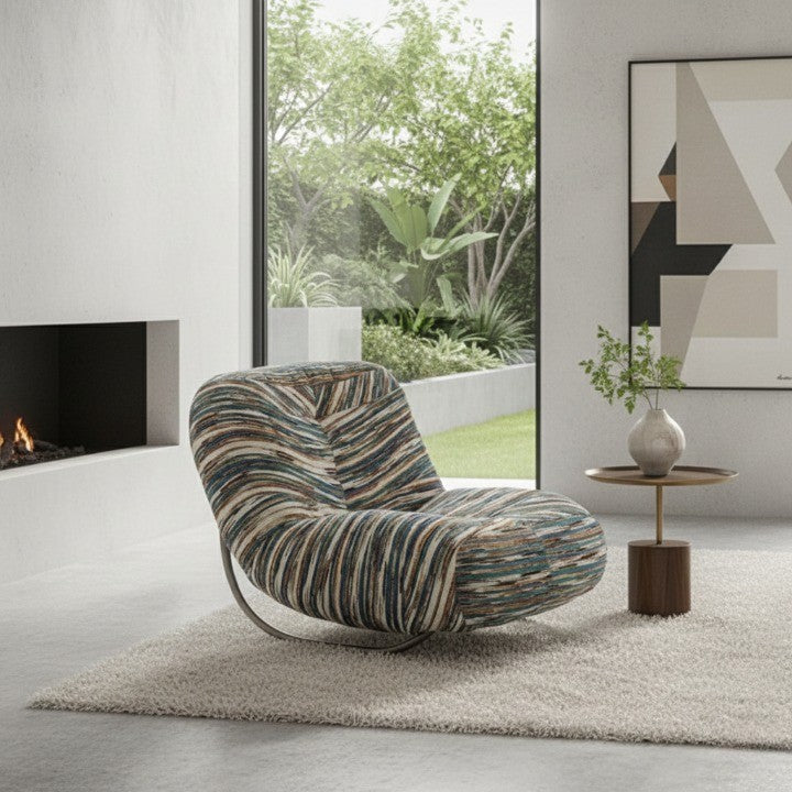 A stylish person lounging in the Italian Lounge Modern Curved Rocking Chair