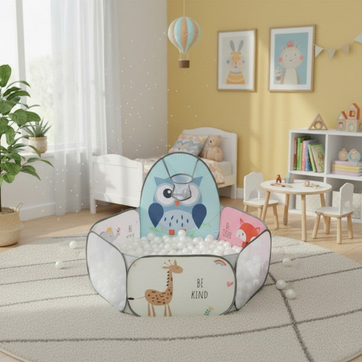 The foldable play pool used as a colorful ball pit for kids