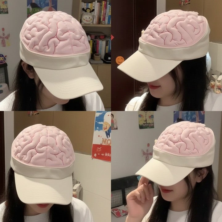 Close-up of the funny brain hat's plush detail