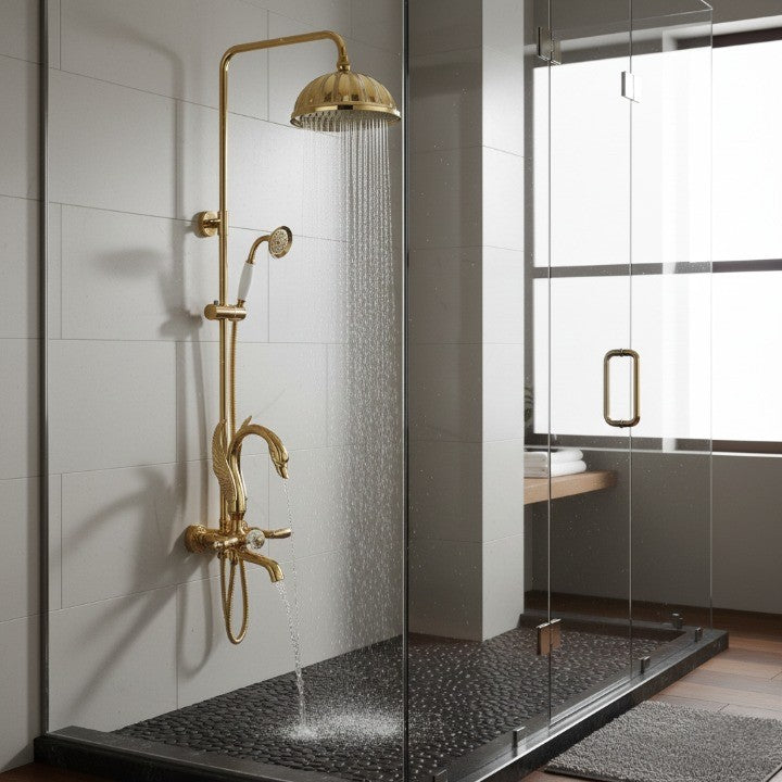 Elegant Gold Swan Design Rainfall Shower System as a luxury gift idea