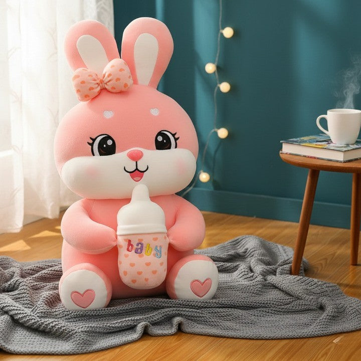 Adorable rabbit plush toy used as a decorative home essential