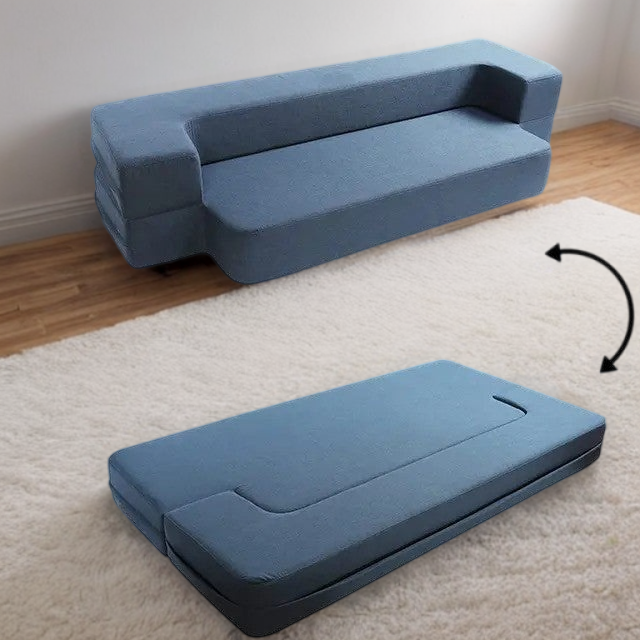 Minimalist Japanese style convertible sofa bed in a living room