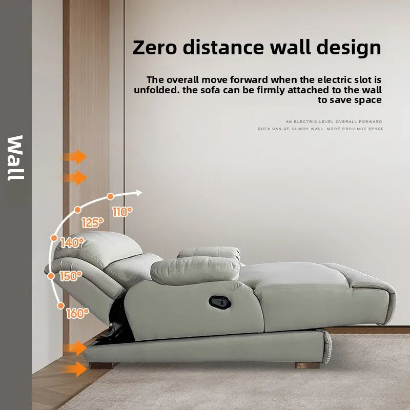 Diagram showing the dimensions and ergonomic features of the lounge sofa