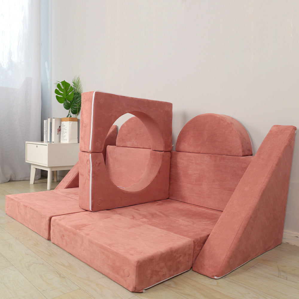 Kids playing on a DIY Modular Magnetic Couch fort
