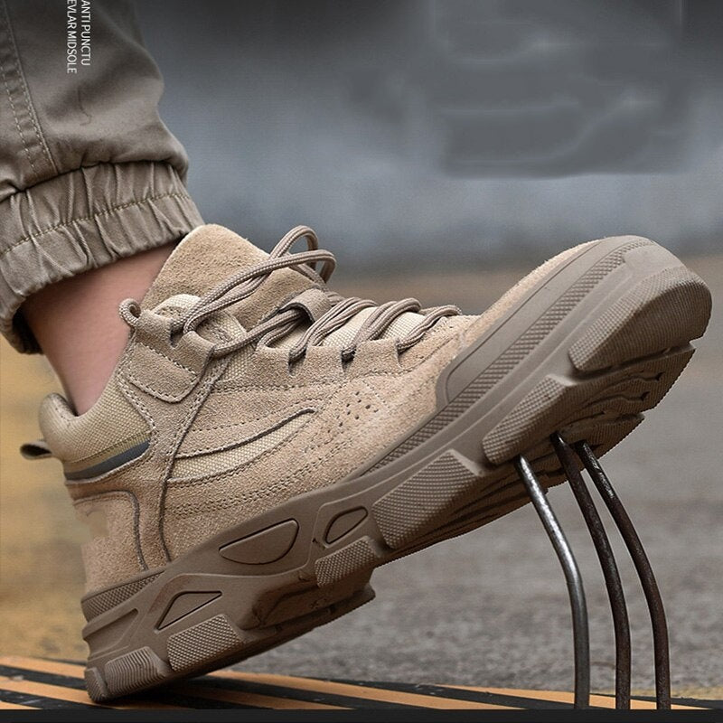 Person wearing the indestructible boots in a rugged outdoor setting