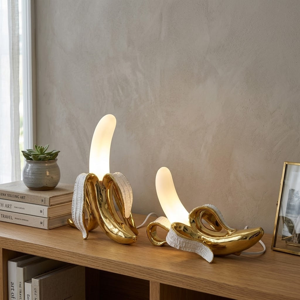 Close-up of the glossy finish on the unique banana lamp