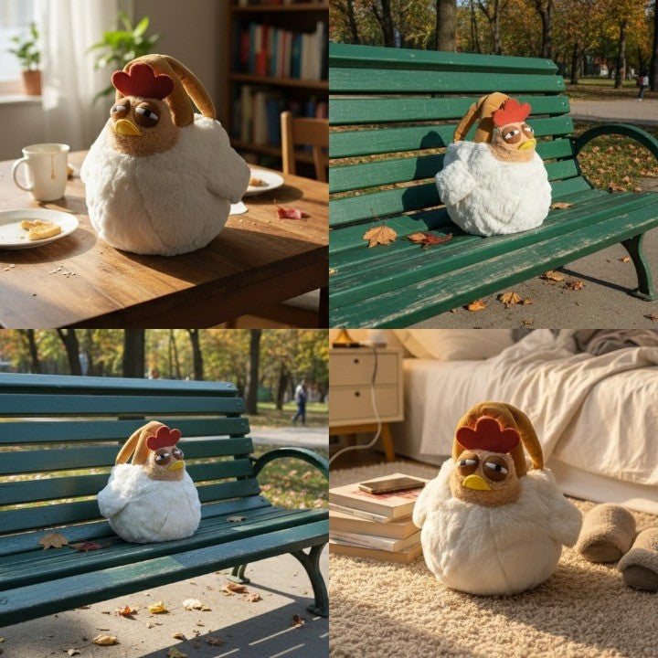 Person wearing the quirky chicken handbag for a casual look
