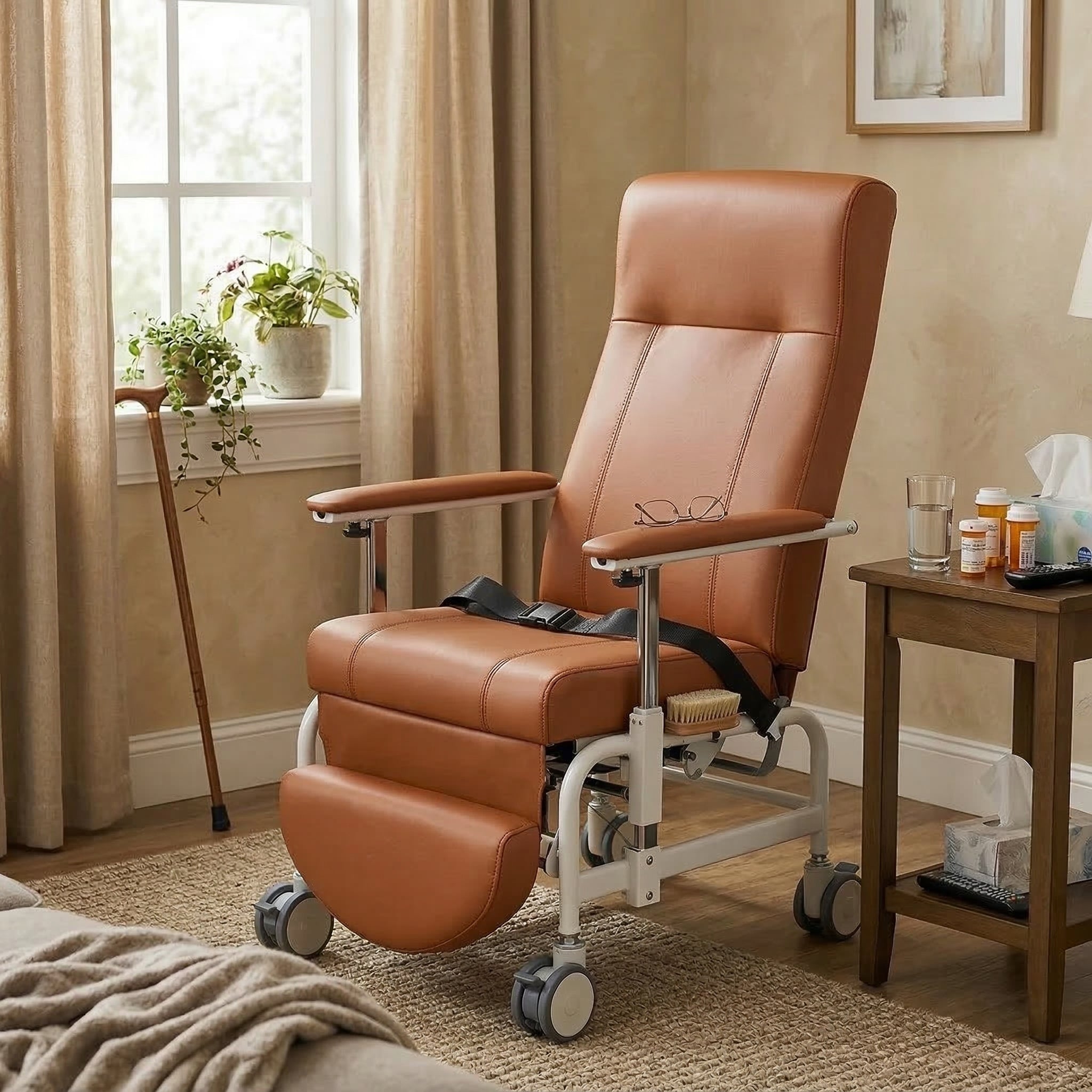 Detailed view of the recliner chair's adjustment mechanism