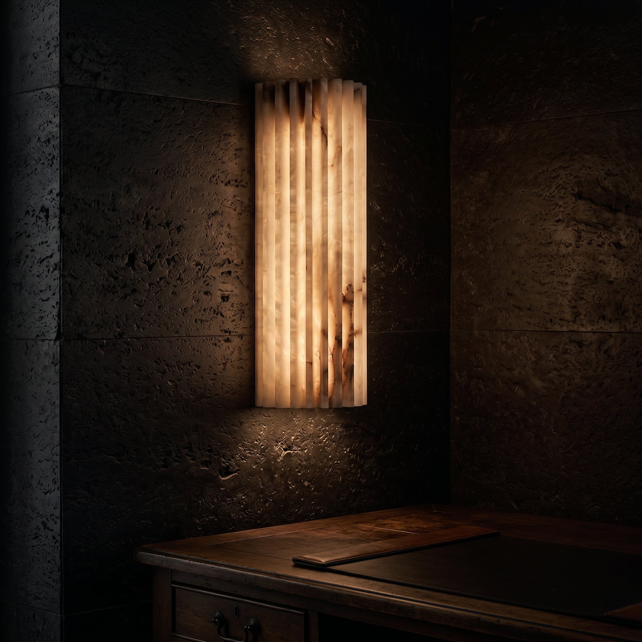 Close-up of the elegant marble-inspired texture on the LED wall light