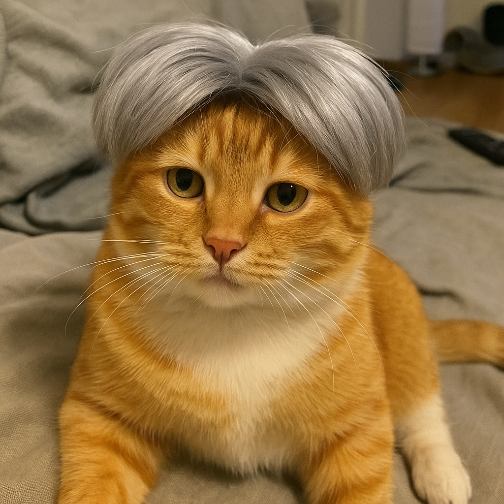 Auntie Style Funny Pet Wig on a cat