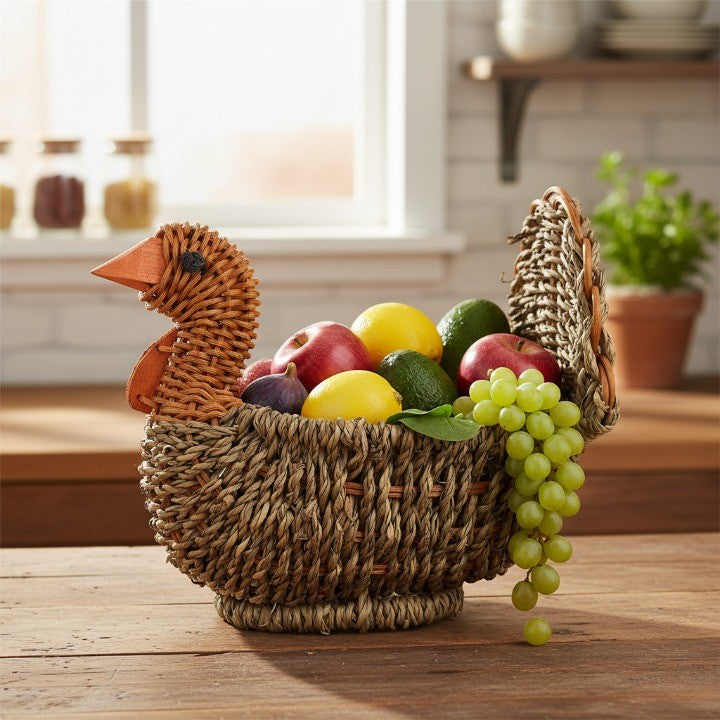Handcrafted Natural Woven Turkey Shape Basket as a unique home decor gift