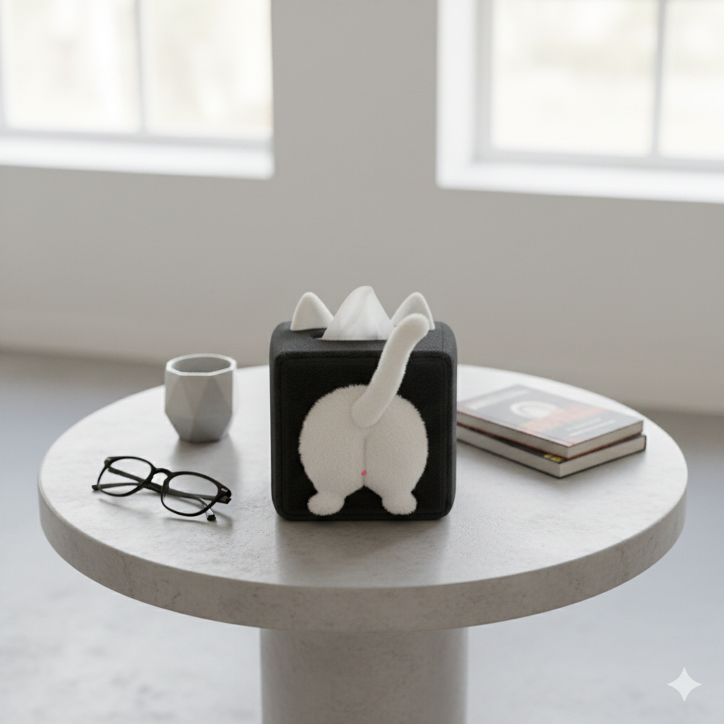 Detailed view of the Cat Butt Tissue Box showing the tissue dispensing area.