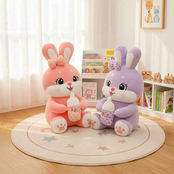 Sweet Rabbit Plush Doll Toy sitting on a bed as a comforting gift idea