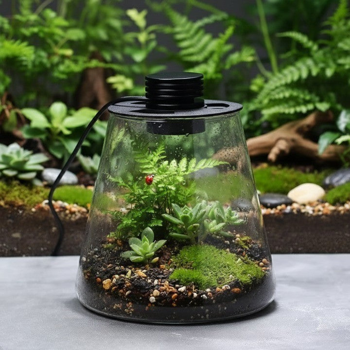 The Mini Forest Maker vase shown in a minimalist home office setting