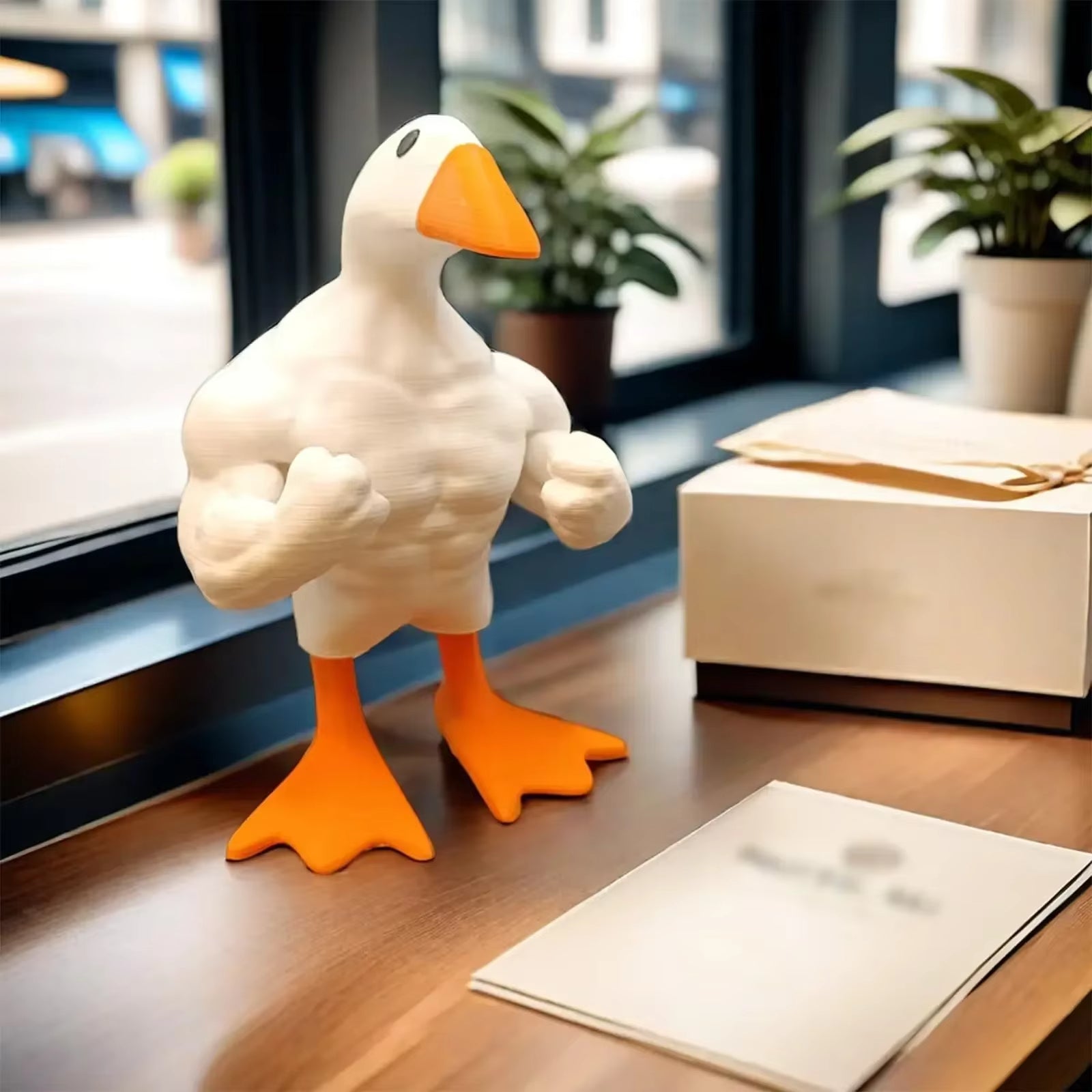 Strong Goose Attack Decor Decor flexing its muscles on a desk