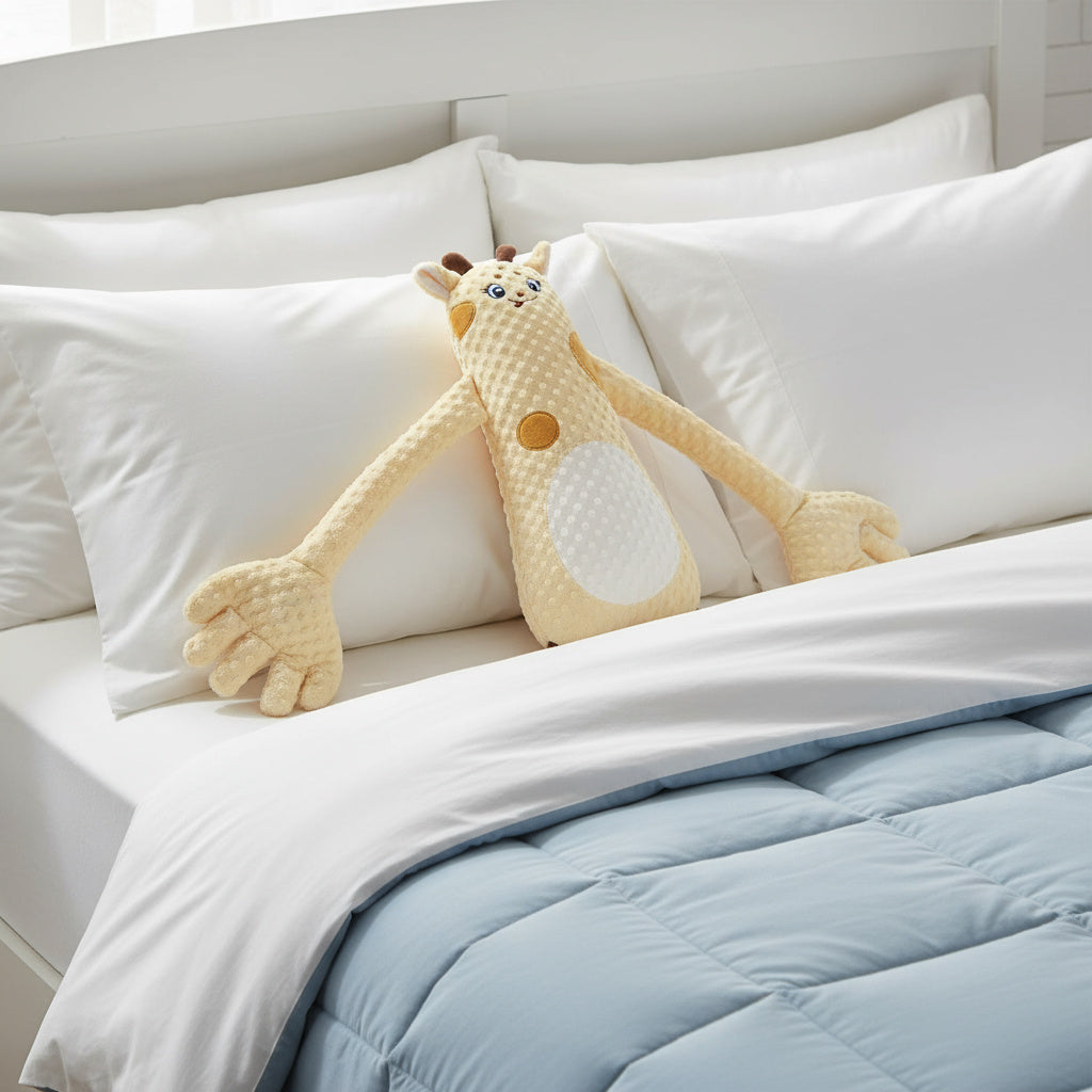 The hugging pillow used as a travel companion in a car
