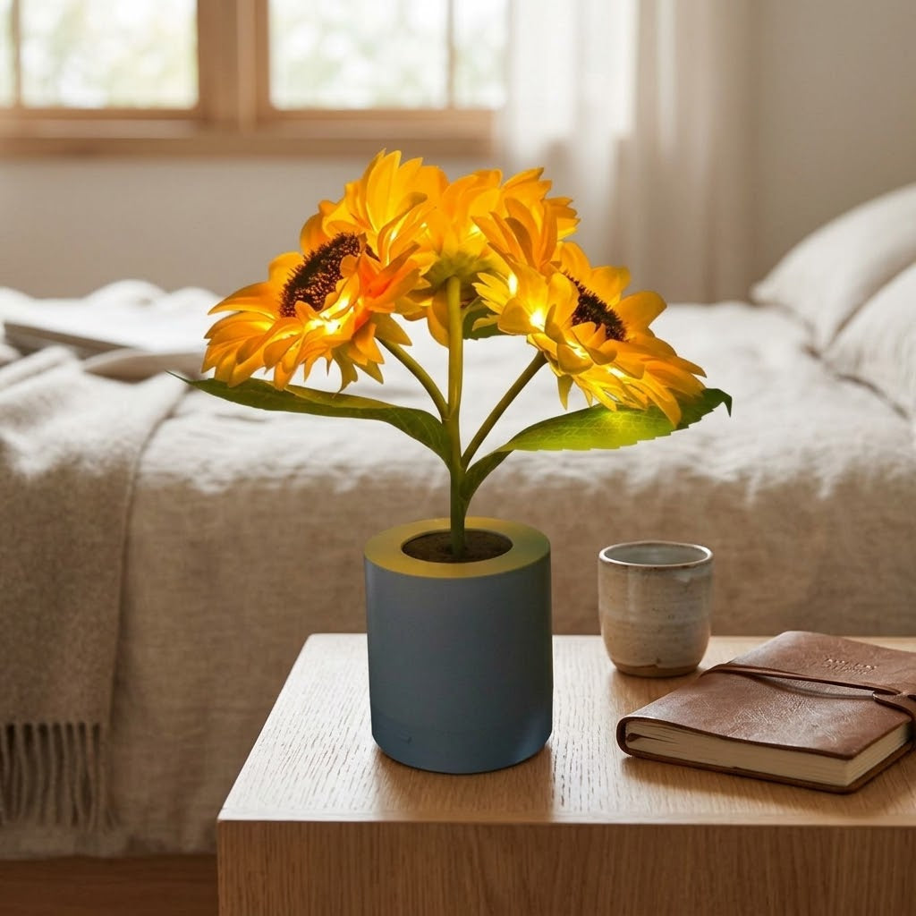 Natural Bloom Ambient Light Lamp on a desk as a unique gift idea