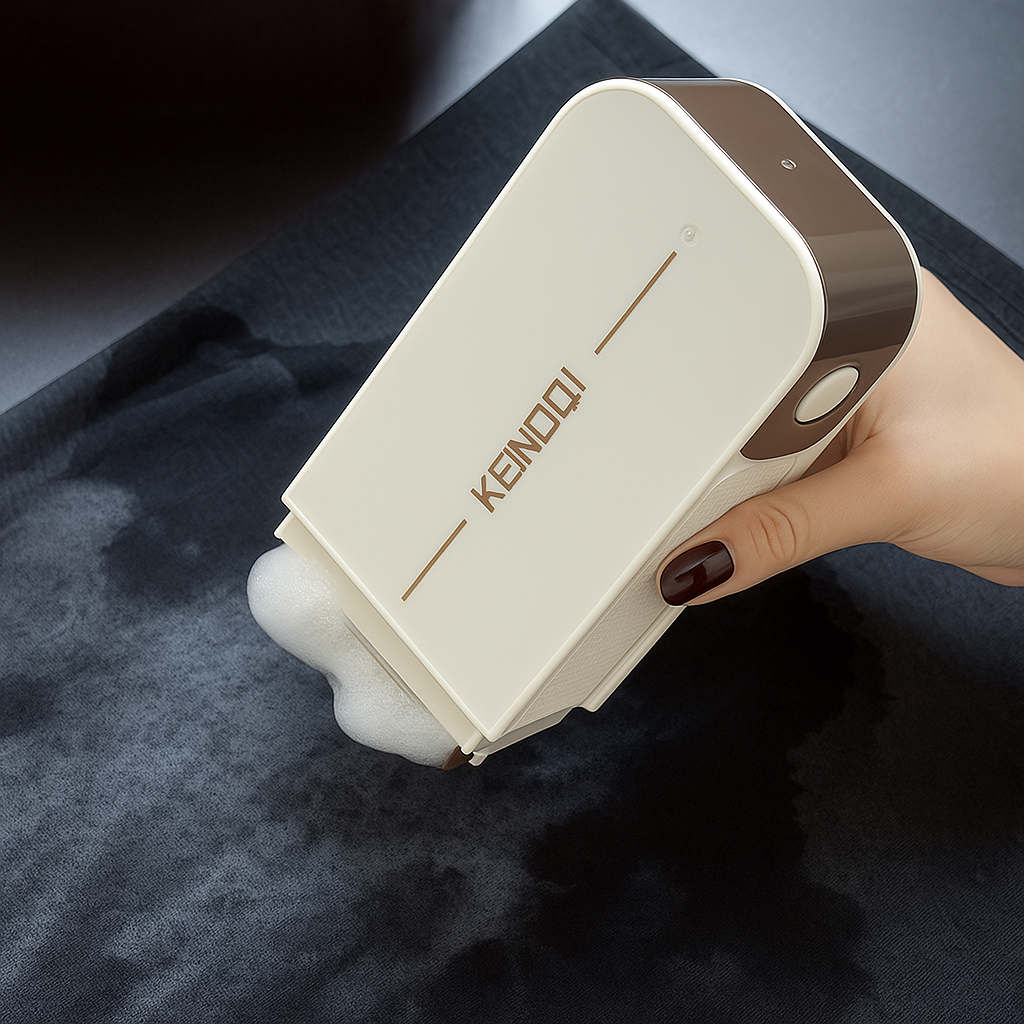 Close-up of the roller and brush feature on the cleaning soap holder