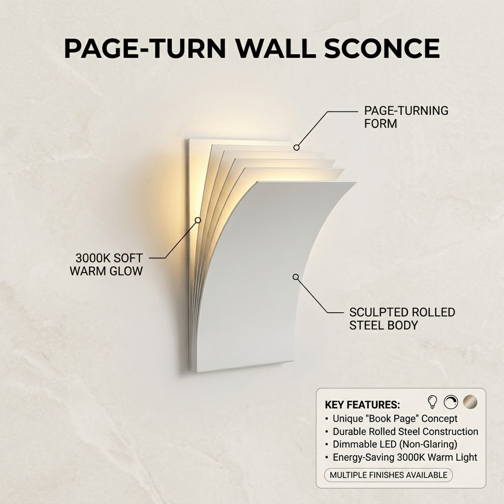 Close-up of the white Open Book Ambient Wall Sconce Light