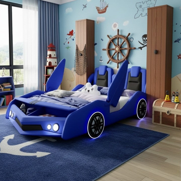 Detailed view of the Dream Drive Kids Race Car Bed's design