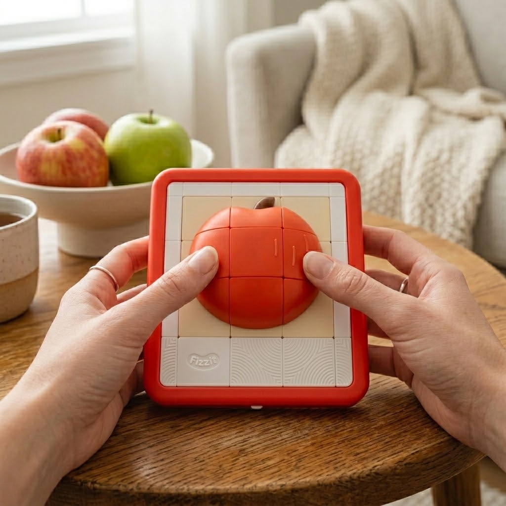 Apple Sliding Block Logic Puzzle Toy as a minimalist desk accessory