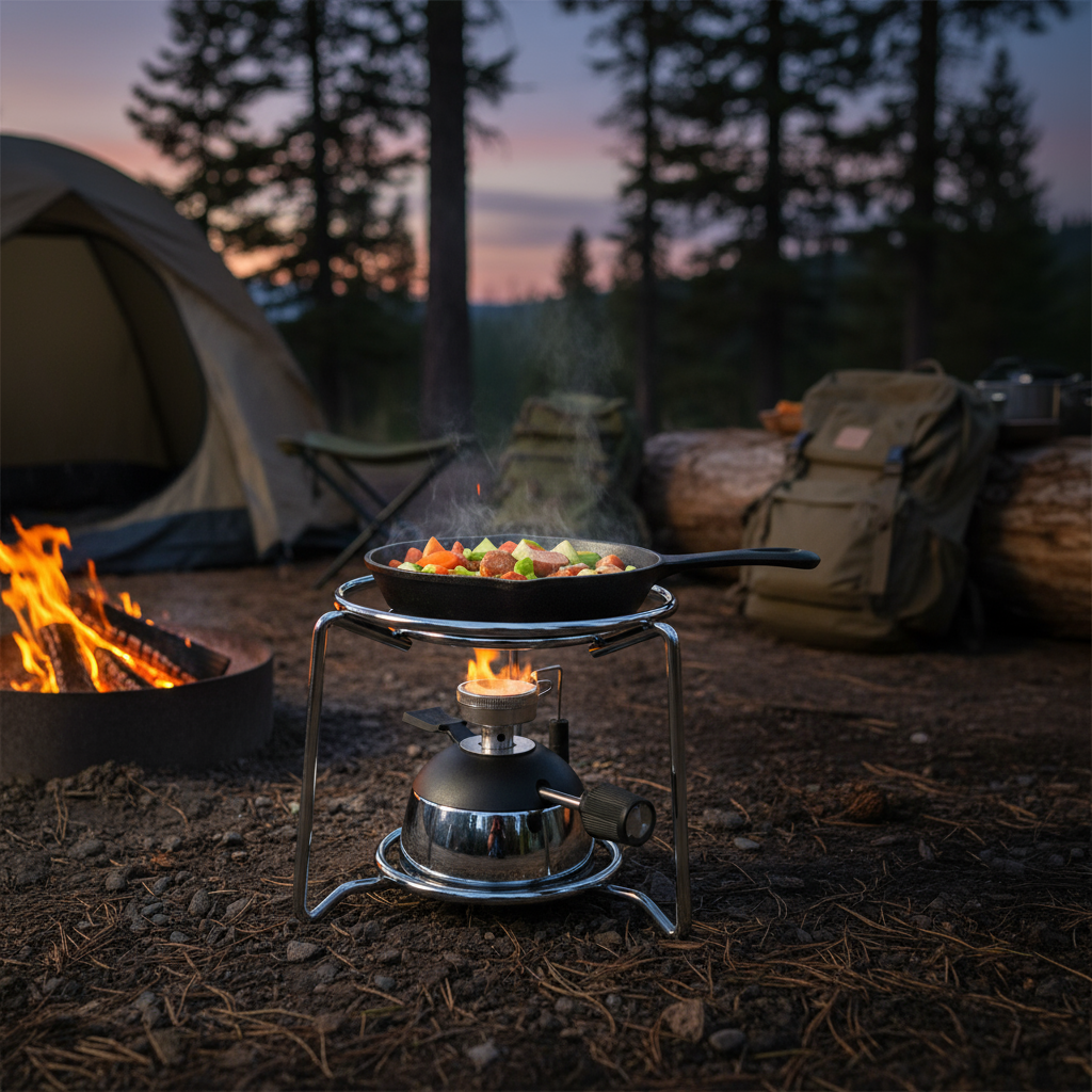 Close-up of the Flarevo stainless steel burner stove flame