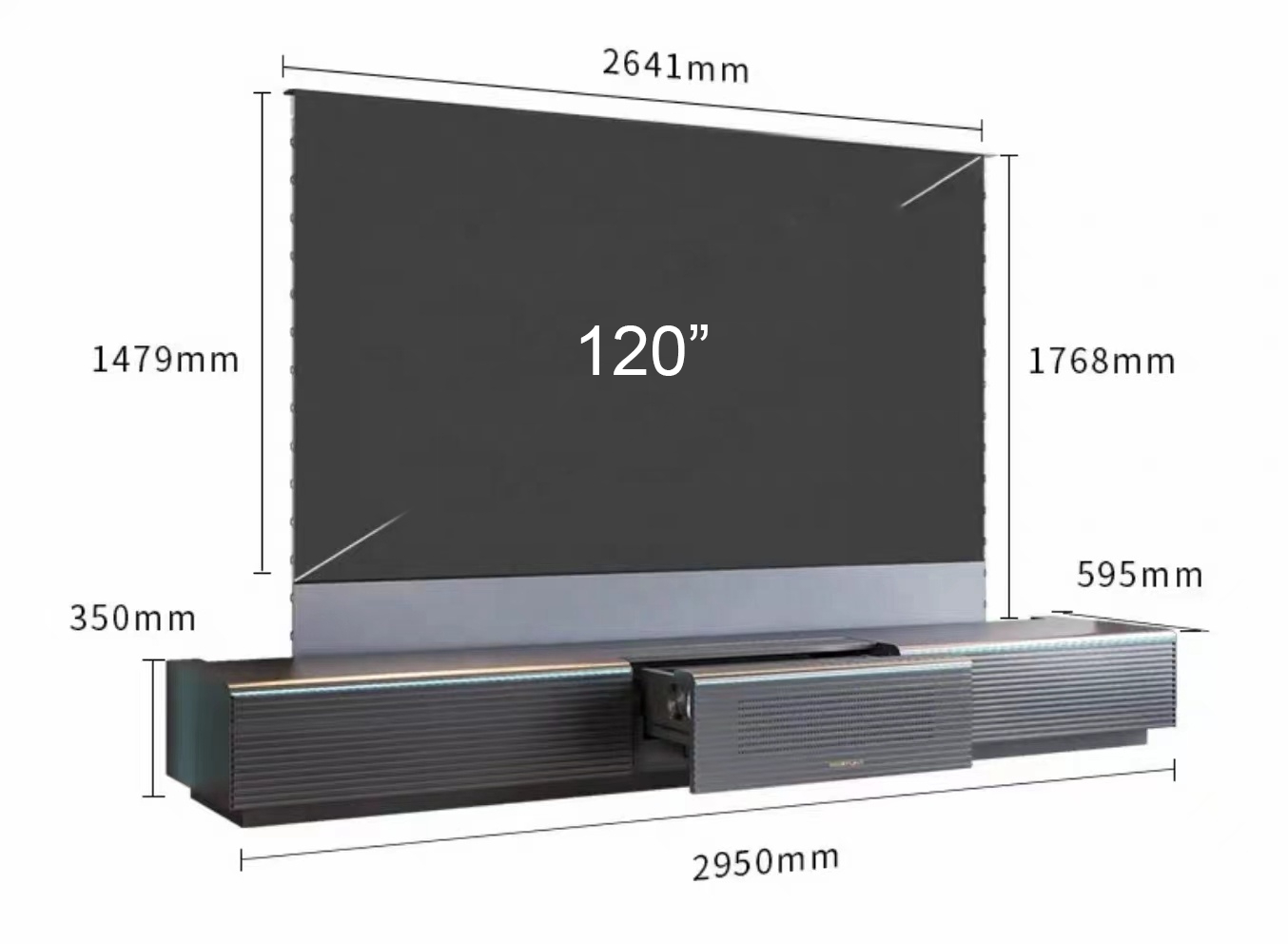 Specifications chart for the Ultra-Modern Motorized Screen Laser TV Console