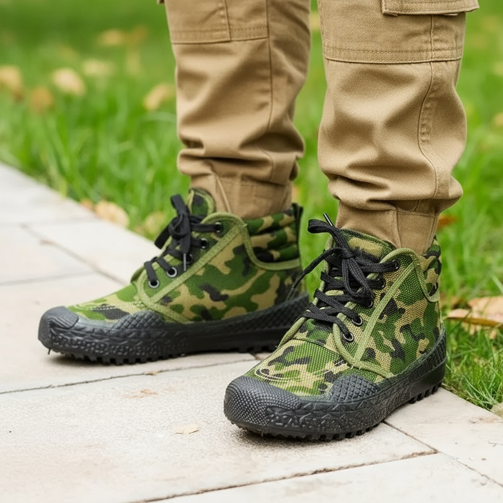 Close-up on the anti-slip rubber sole of the outdoor trekking shoes