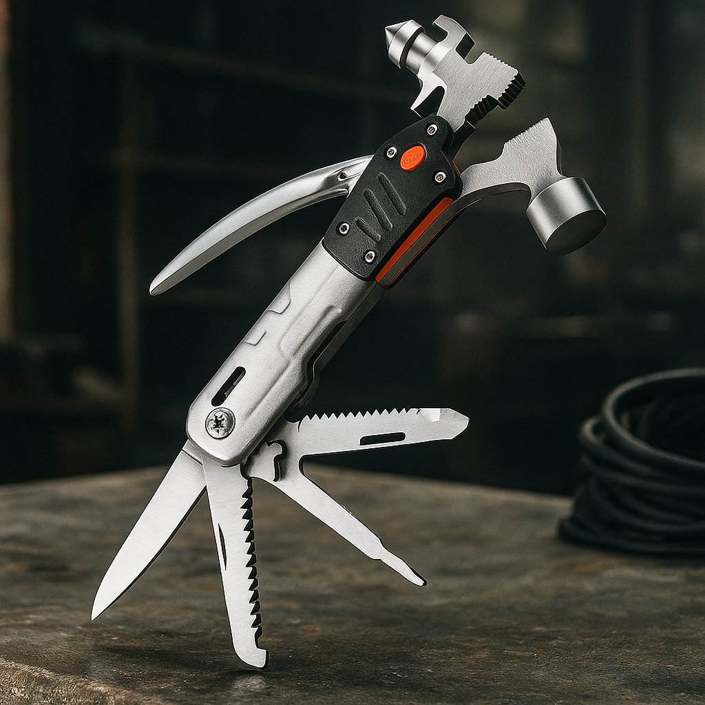 The Titan Strike Tactical Multi-Tool Hammer Kit shown with all its components