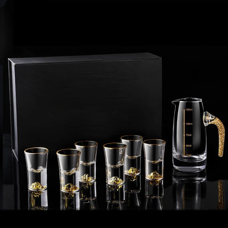 Lifestyle shot of the handcrafted golden drinkware collection