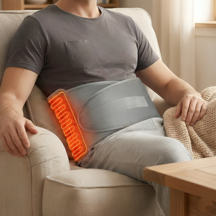 Infographic illustrating the versatile uses of the electric heat therapy belt on different body parts