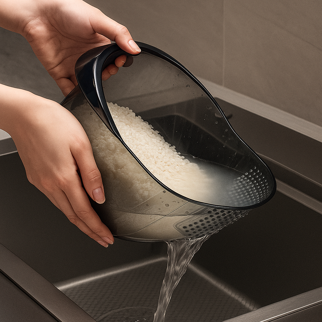 Using the drain basket to wash fresh berries and fruits