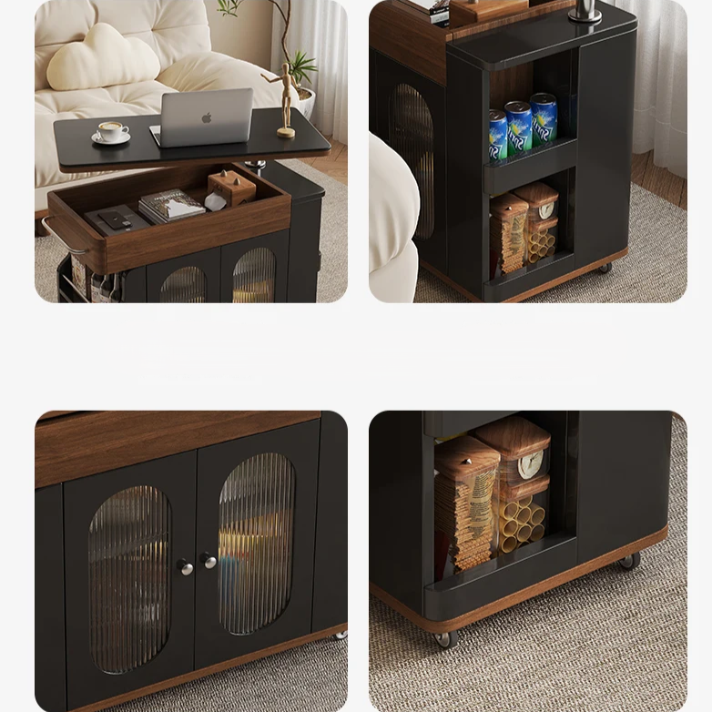 The Vintage Style Lift-Top Coffee Table with its top lifted to reveal hidden storage.