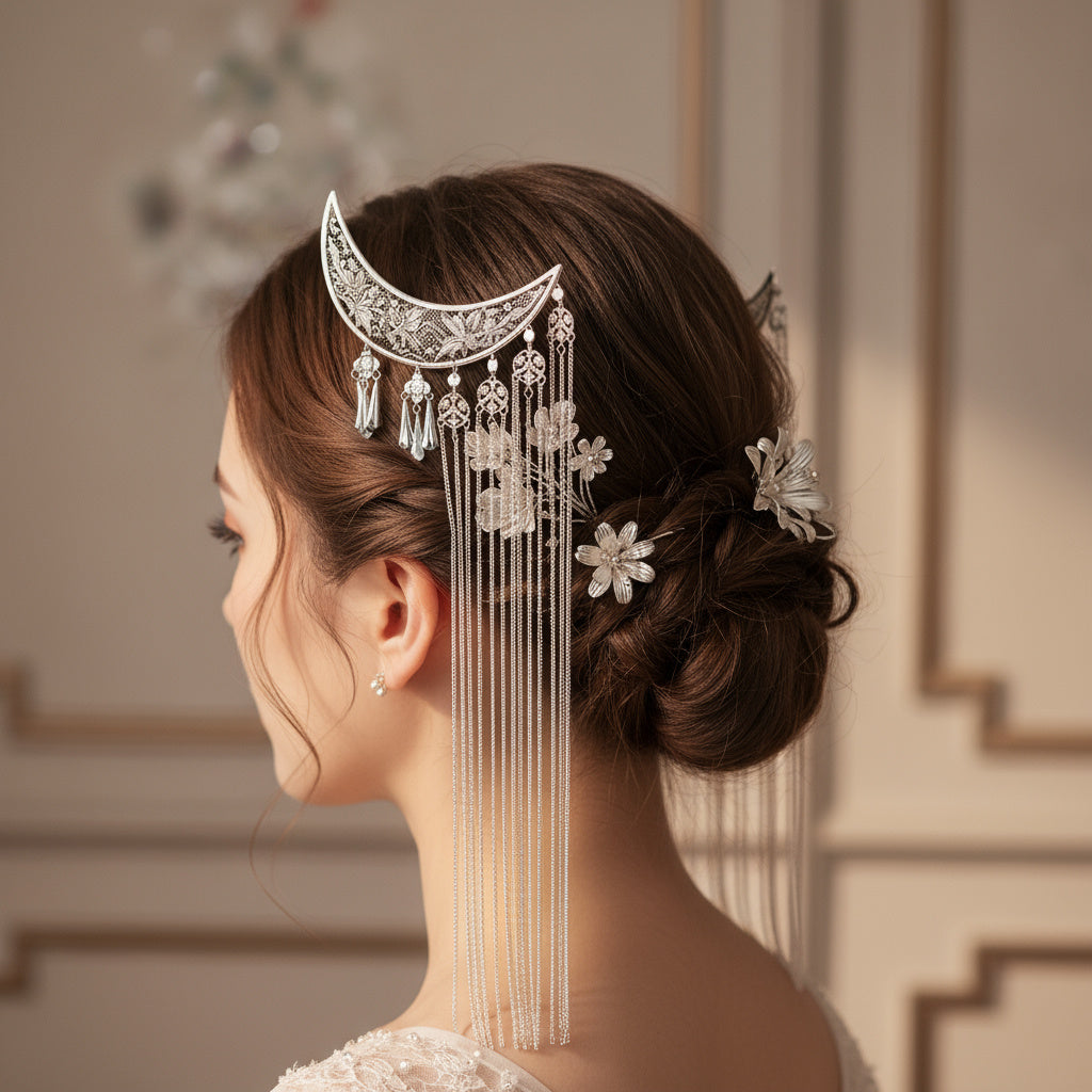 A unique gift idea, the moon-shaped hair clip held in hand