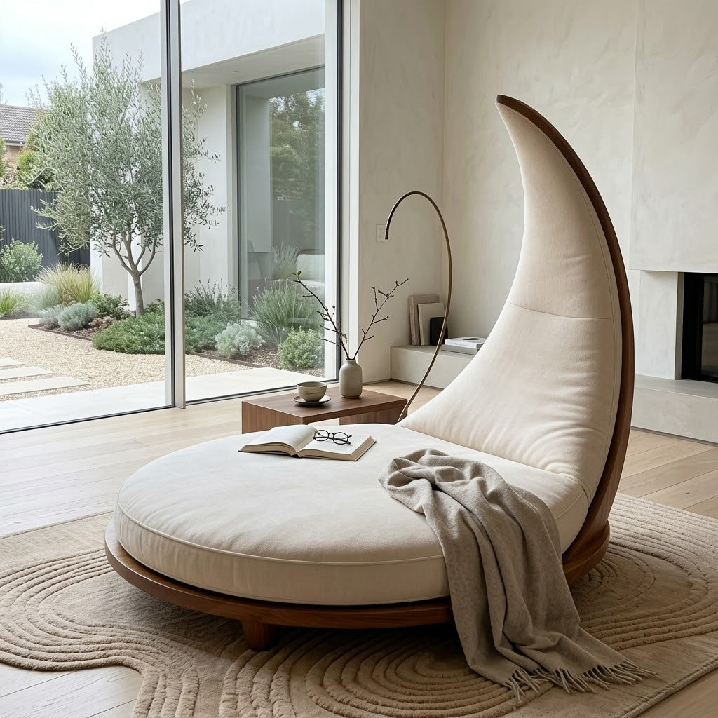 Close-up of the Moon Frame Nordic Lounge Chair's curved design