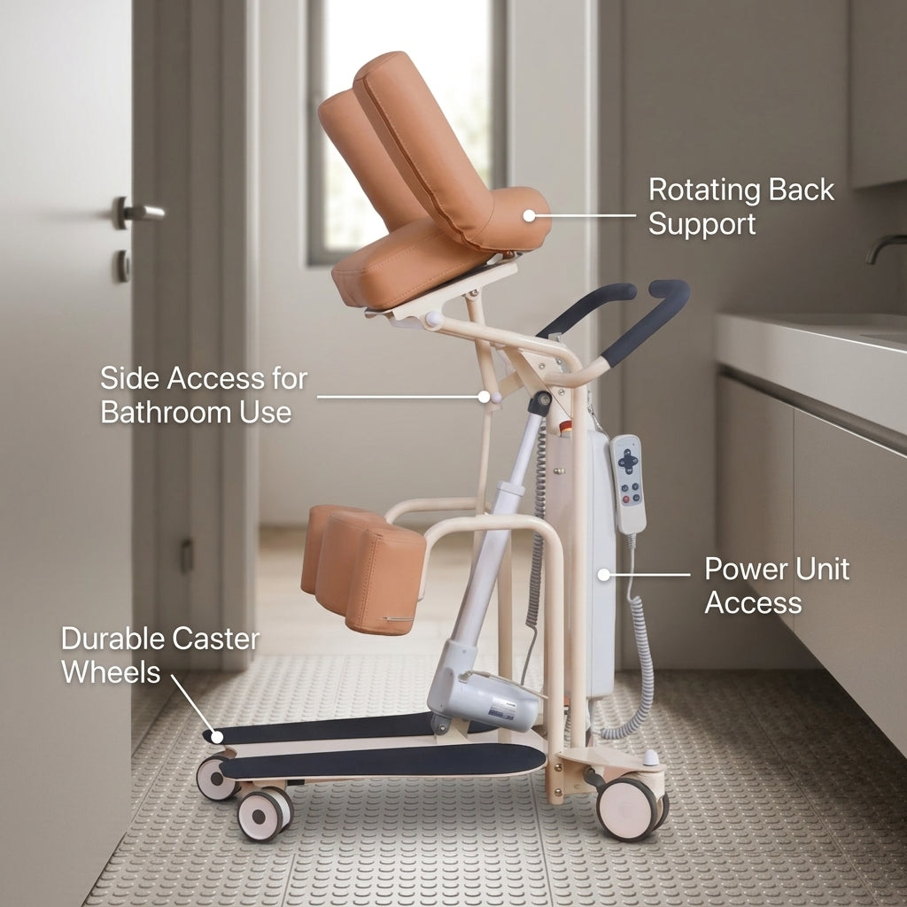Close-up of the user-friendly electric lift controls on the mobility chair