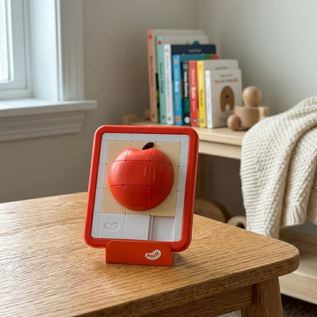 Close-up of the satisfying tactile movement of the apple puzzle
