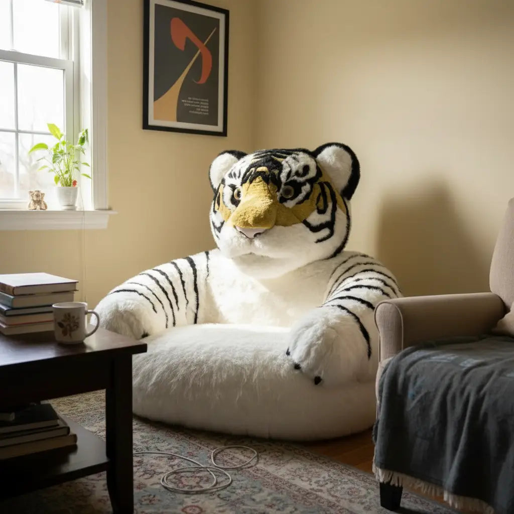 Creative gift idea showing the oversized tiger chair in a living room