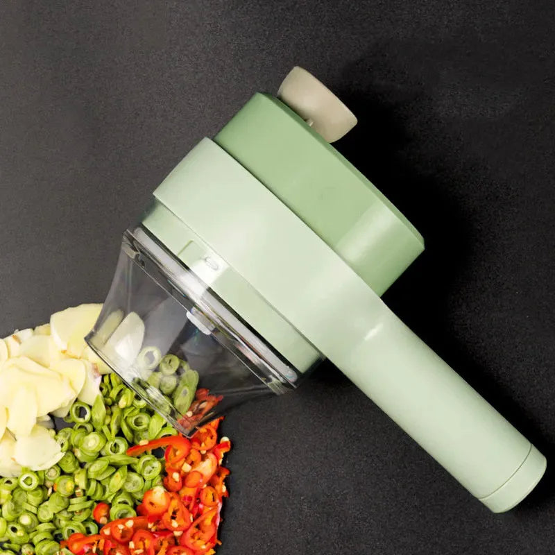 Wireless vegetable slicer and blender showing its portability