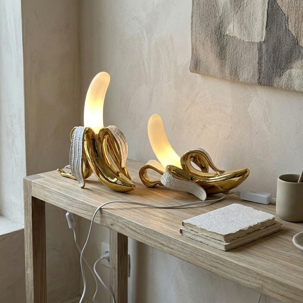 Unique Glow Peel Banana Night Lamp gift idea on a modern desk