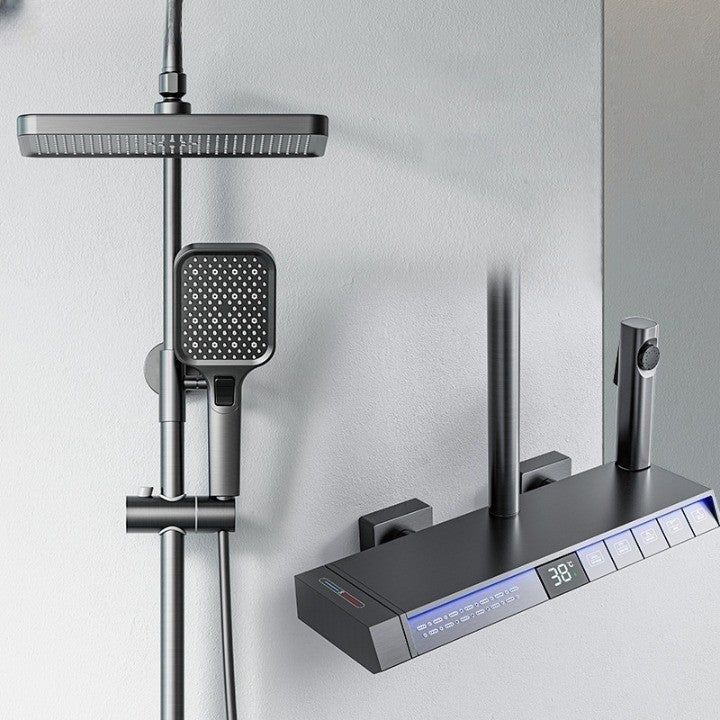Close-up of the rainfall shower head