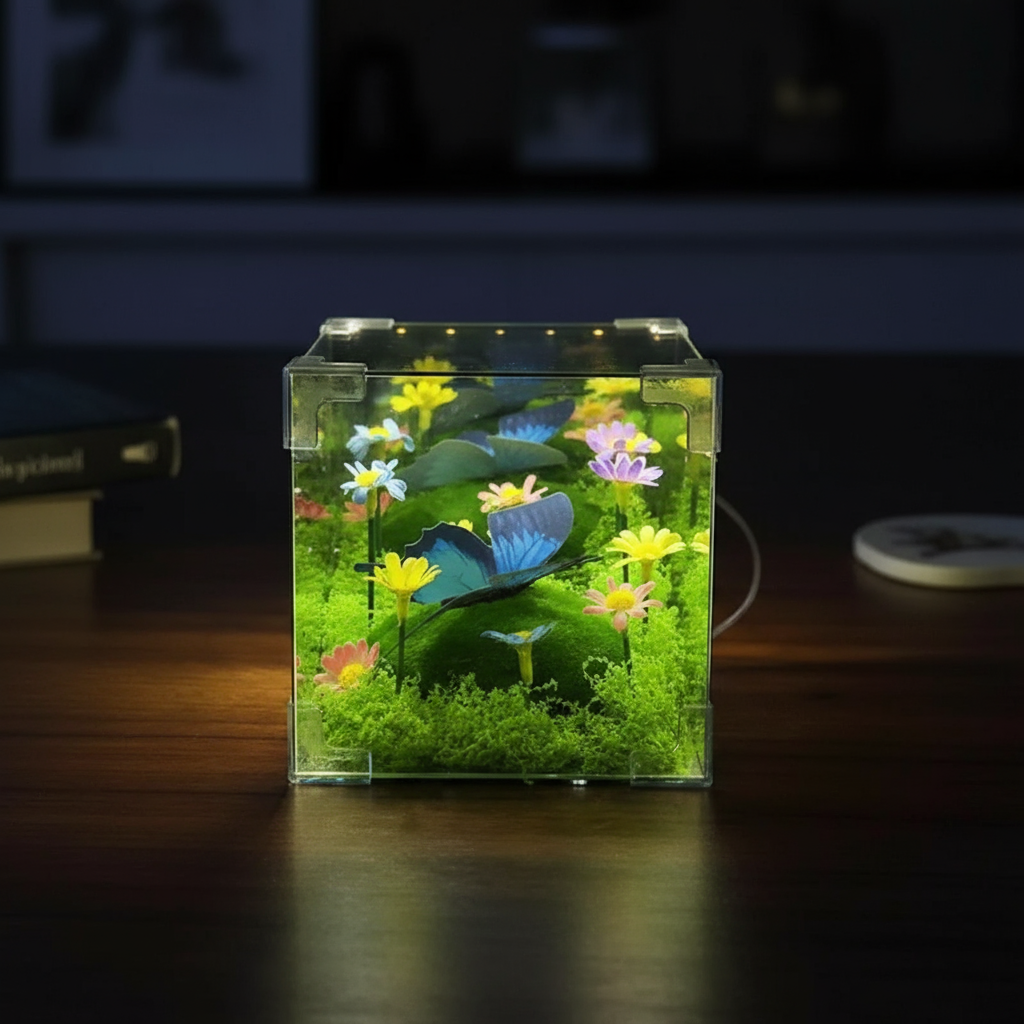Quirky gadget the butterfly light cube on a shelf