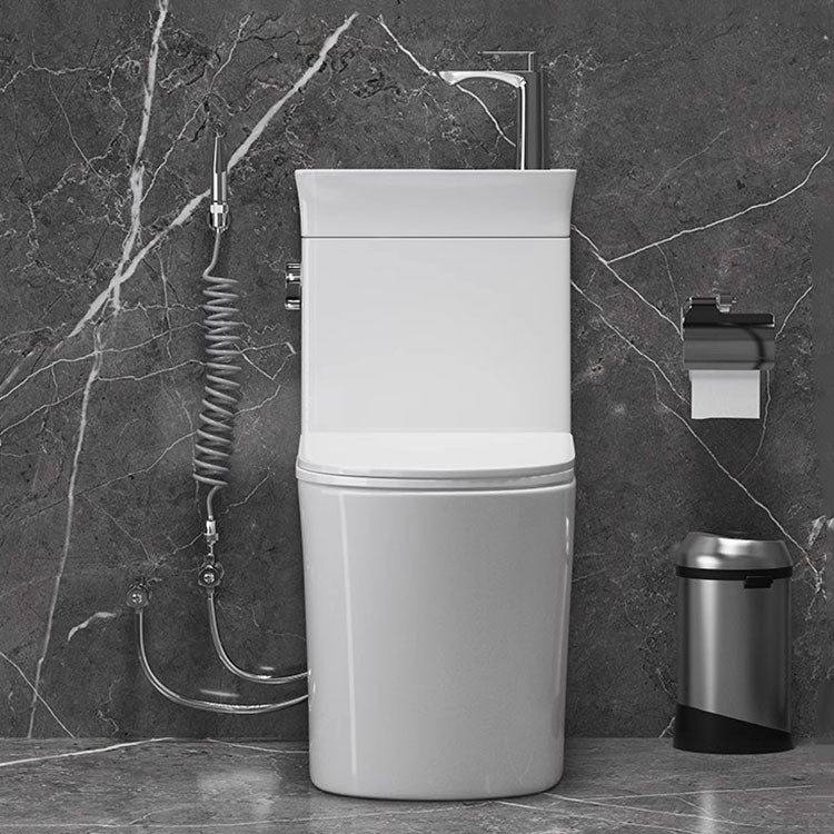 Detailed diagram showing the dimensions of the integrated sink toilet